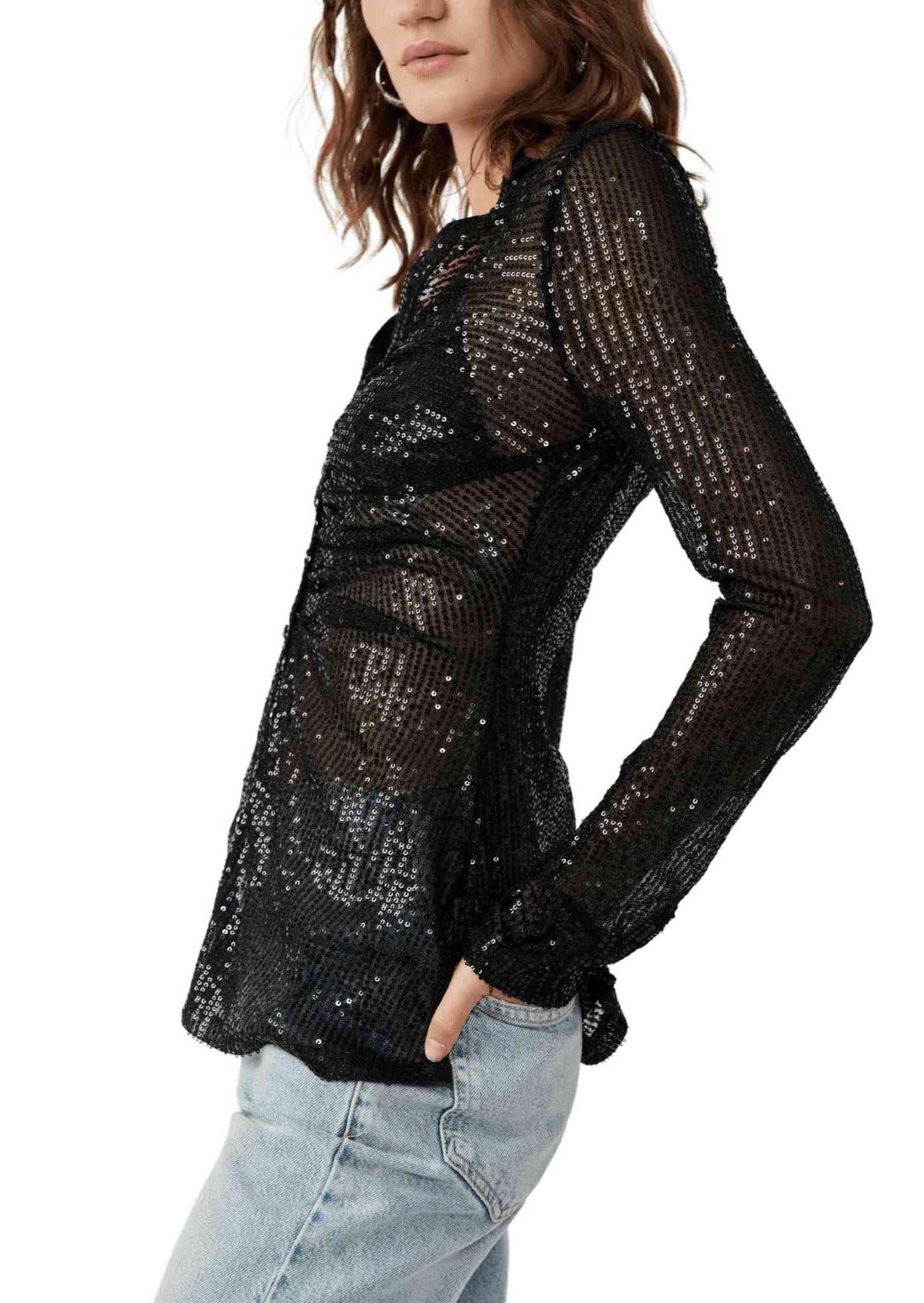 Free People - Sequin Shirtee in Black - OutDazl