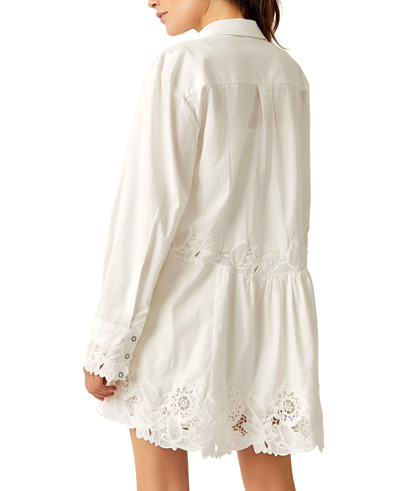 Free People - White Cotton Mini Shirt Dress Constance - OutDazl
