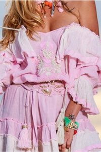 Gado Gado - Pink Embroidery Belt with Tassel ties - OutDazl