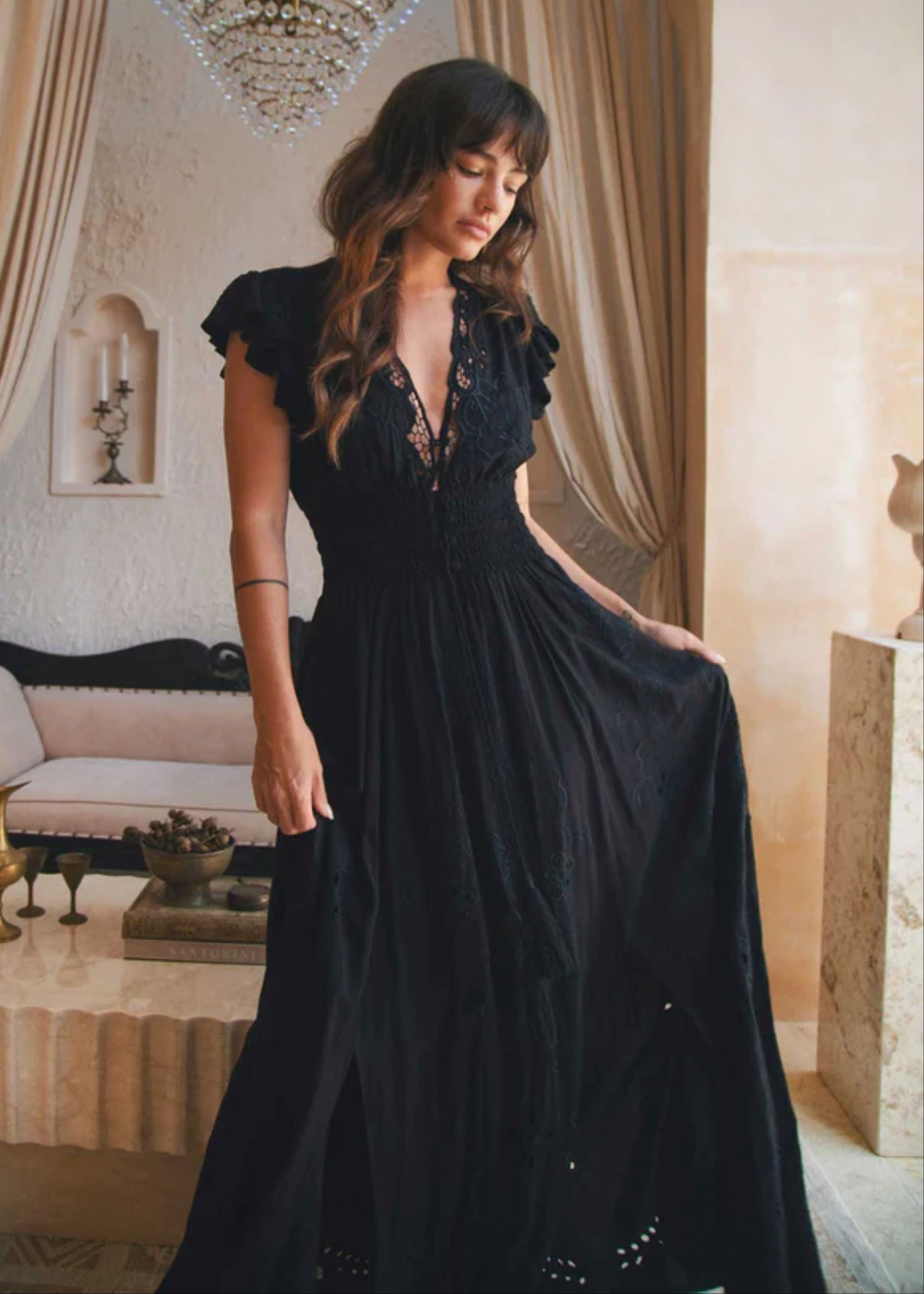 Zaimara Black Maxi Embroidered Dress Glamour OutDazl Zaimara Black Maxi Embroidered Dress Glamour OutDazl