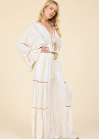 Gold Dust Lurex Tiered Wide Leg Pant-Surf Gypsy-OutDazl