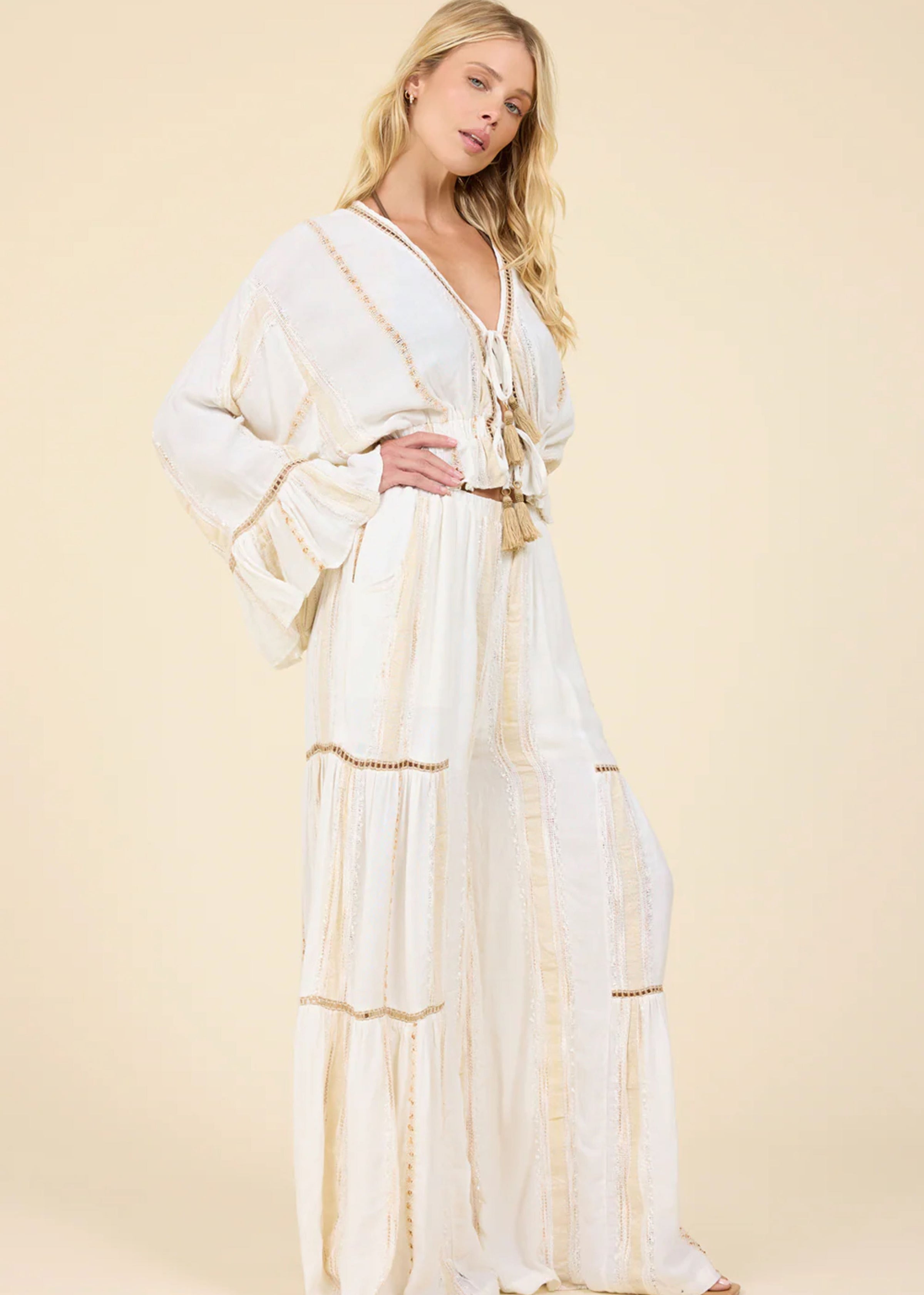 Gold Dust Lurex Tiered Wide Leg Pant-Surf Gypsy-OutDazl
