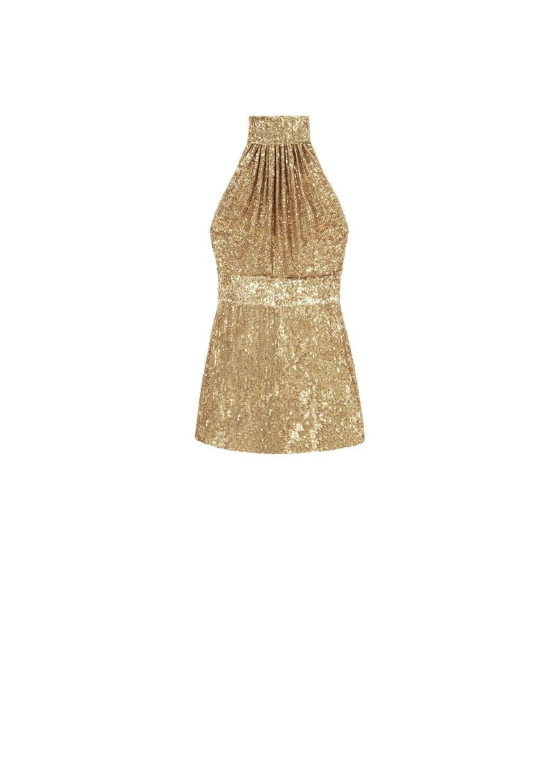 Harmur - Mini Classic Dress in Gold Sequins - OutDazl