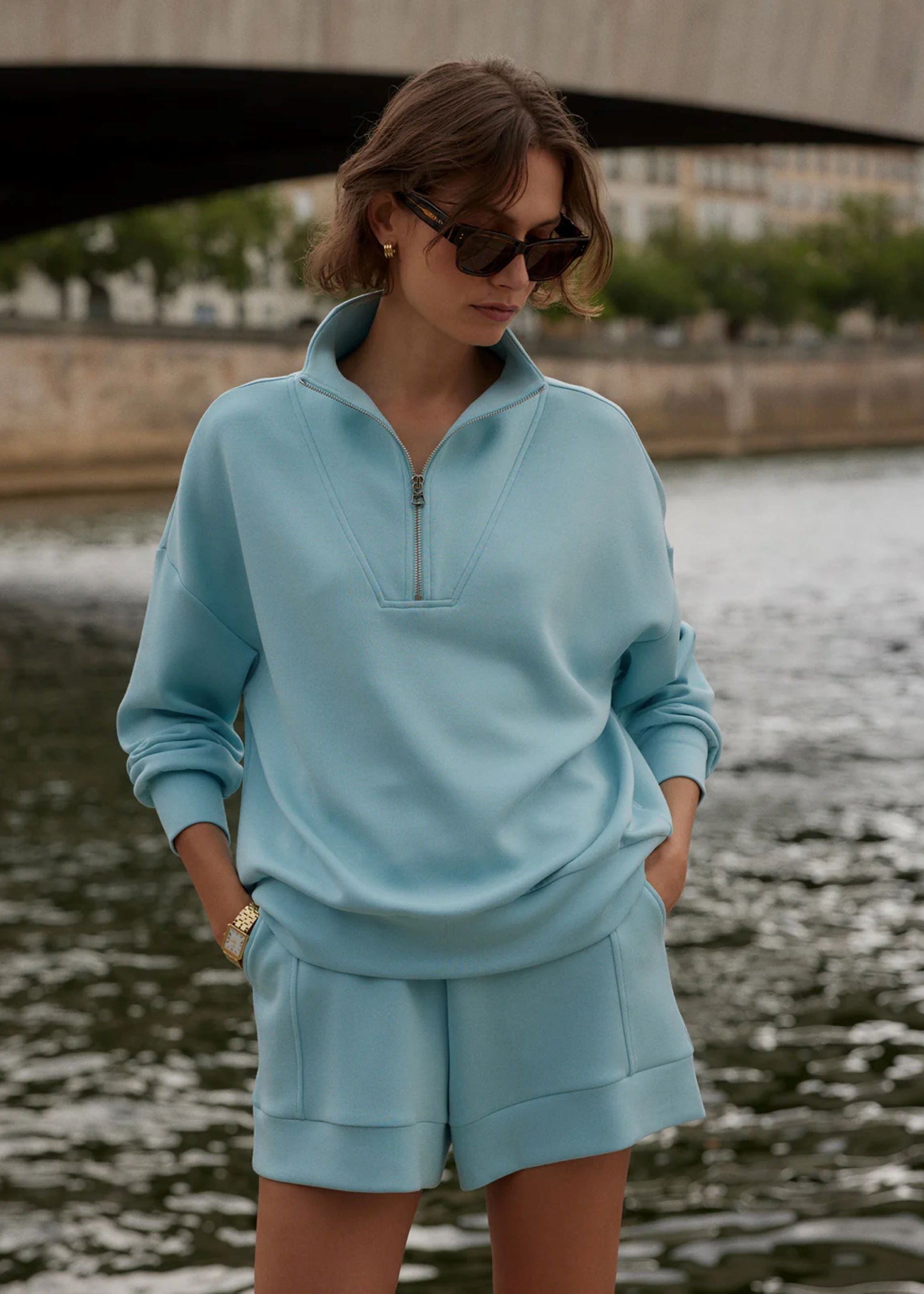 Hawley Half-zip Sweat in Porcelain Blue