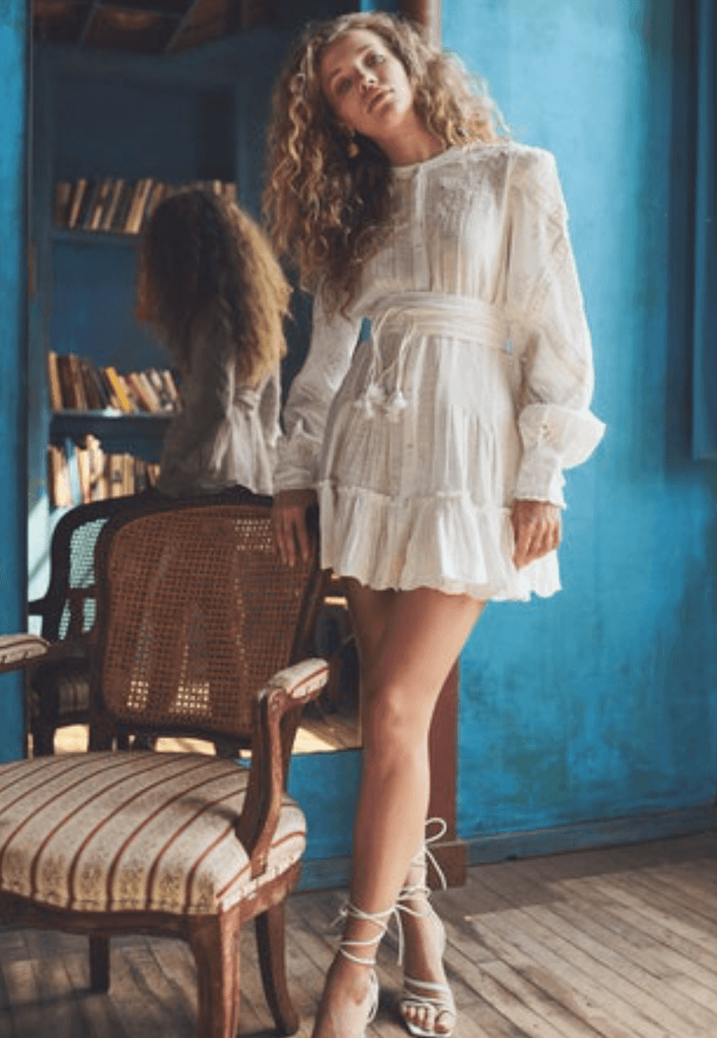Hemant & Nandita - Off White Mini Dress Ruby - OutDazl