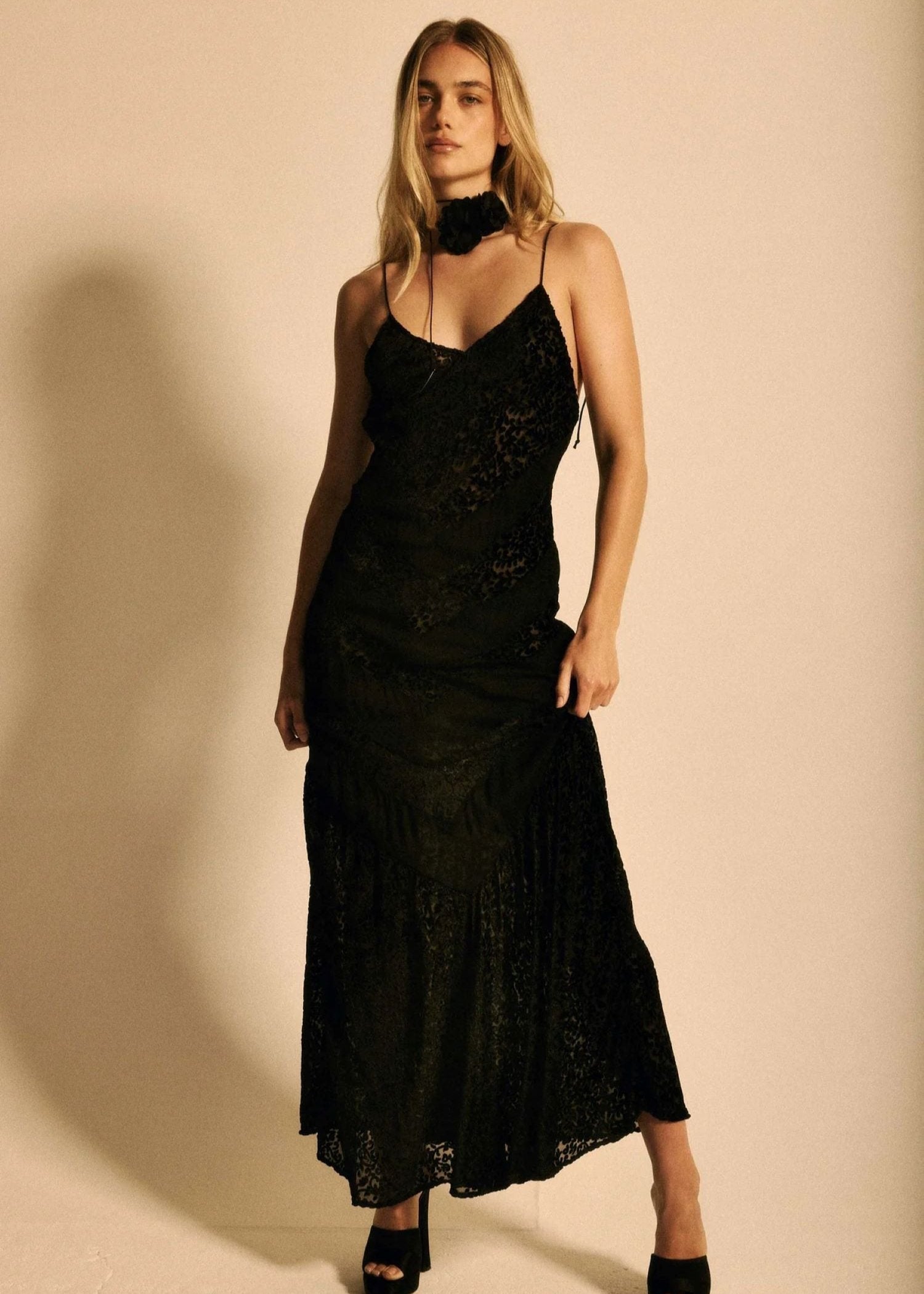 Velvet Maxi Slip Dress Highland  OutDazl