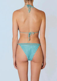 It's Now Cool - Metallic Crochet Tri Bikini Top in Mystic - OutDazl