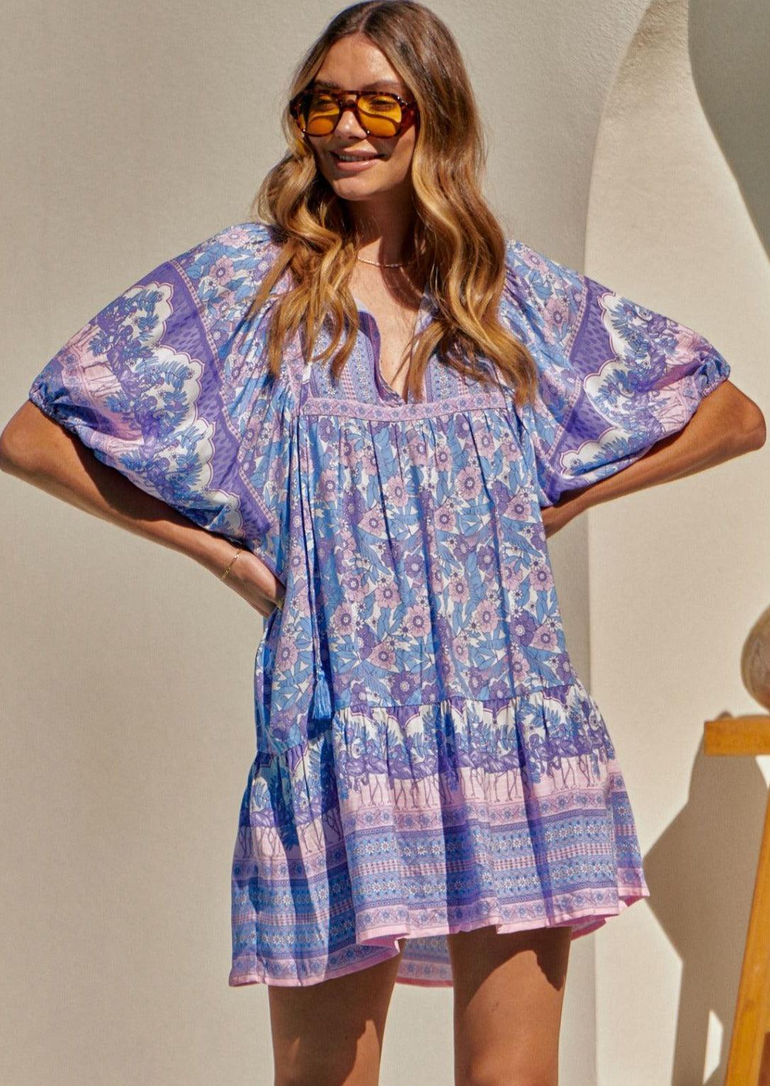 JAASE - Blue Flamingo Print Mini Dress Alice - OutDazl