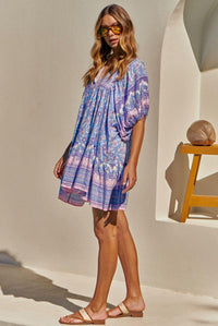 JAASE - Blue Flamingo Print Mini Dress Alice - OutDazl