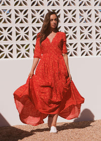 JAASE - Charlie Maxi Dress in Red Lantern Print - OutDazl