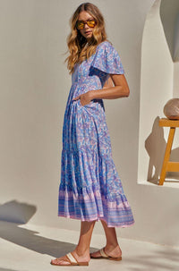 JAASE - Cranberry Maxi Dress in Blue Flamingo Print - OutDazl