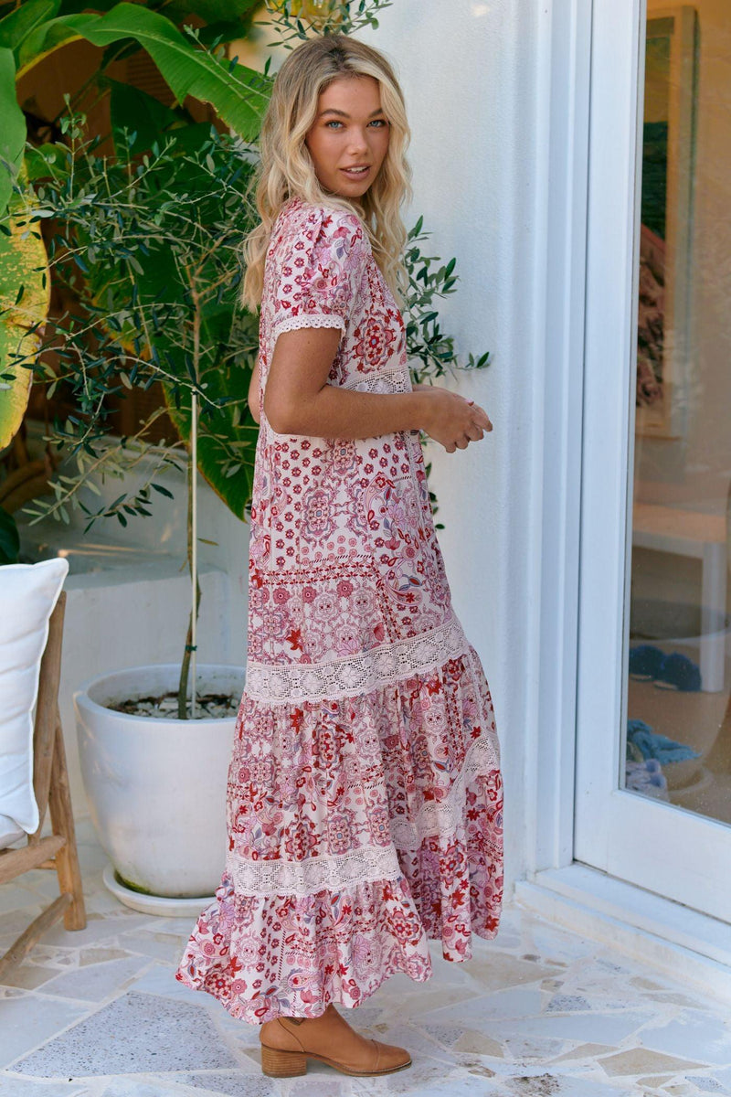 JAASE - Jaase Huntley Maxi Dress in Ruby Red Print - OutDazl