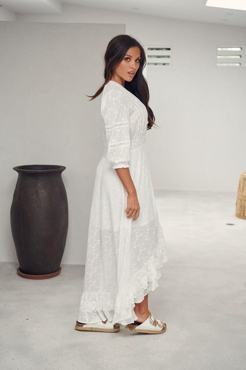 JAASE - Jaase White Embroidered Hi Low Dress Sabina - OutDazl