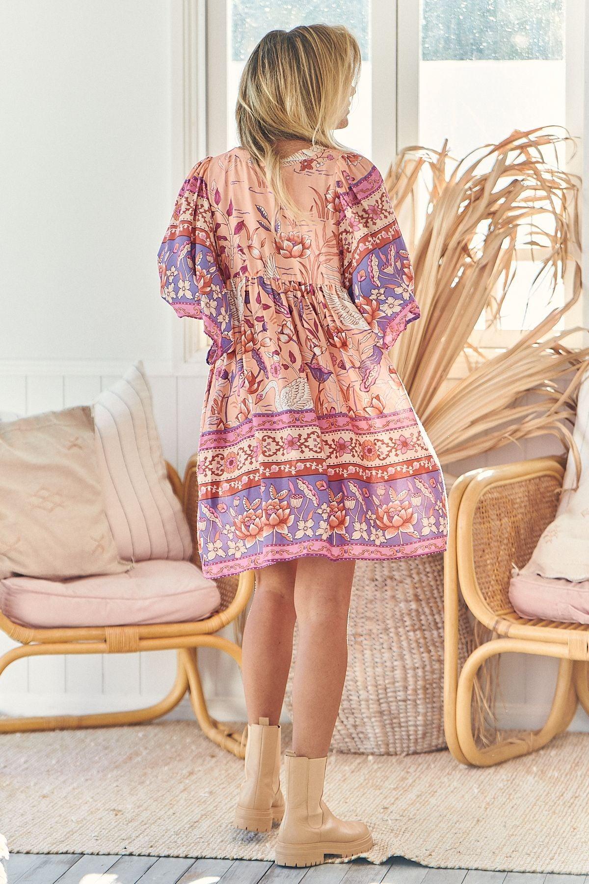 JAASE - Jemima Mini Dress in Princess Swan Print - OutDazl