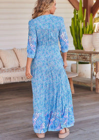 JAASE - Maxi Dress Berry in Blue Pompeii Print - OutDazl