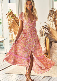 JAASE - Maxi Dress Carmen in Pink Avalon Print - OutDazl