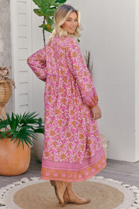 JAASE - Penelope Midi Dress in Pink Dahlia Print - OutDazl