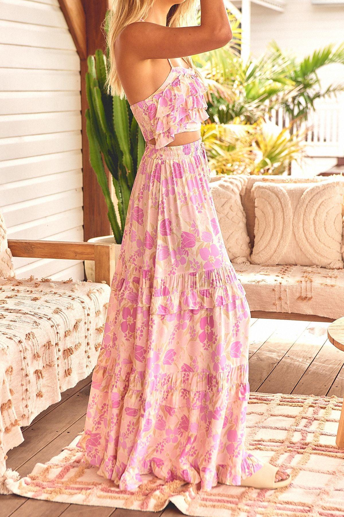 JAASE - Rose Petal Print Top and Maxi Skirt Set - OutDazl