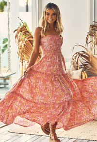 JAASE - Salsa Maxi Bandeau Dress in Pink Avalon Print - OutDazl