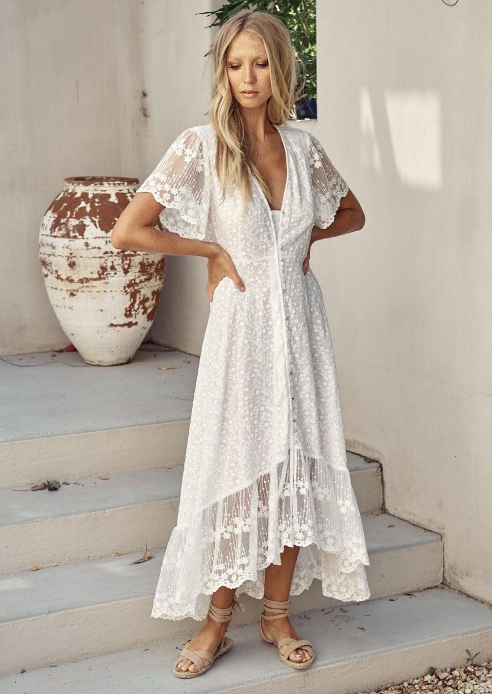 jaase - Snow White Lace Maxi Dress Angel - OutDazl