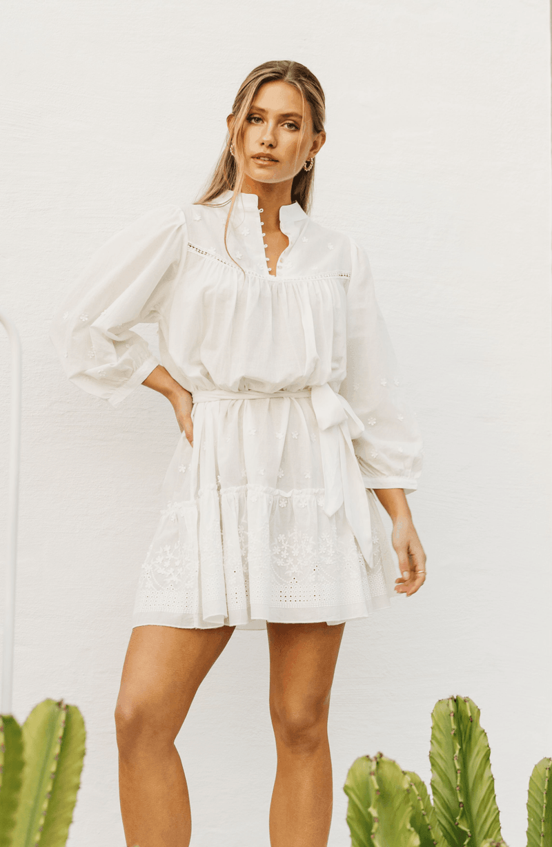 JAASE - White Embroidered mini Dress Coco - OutDazl