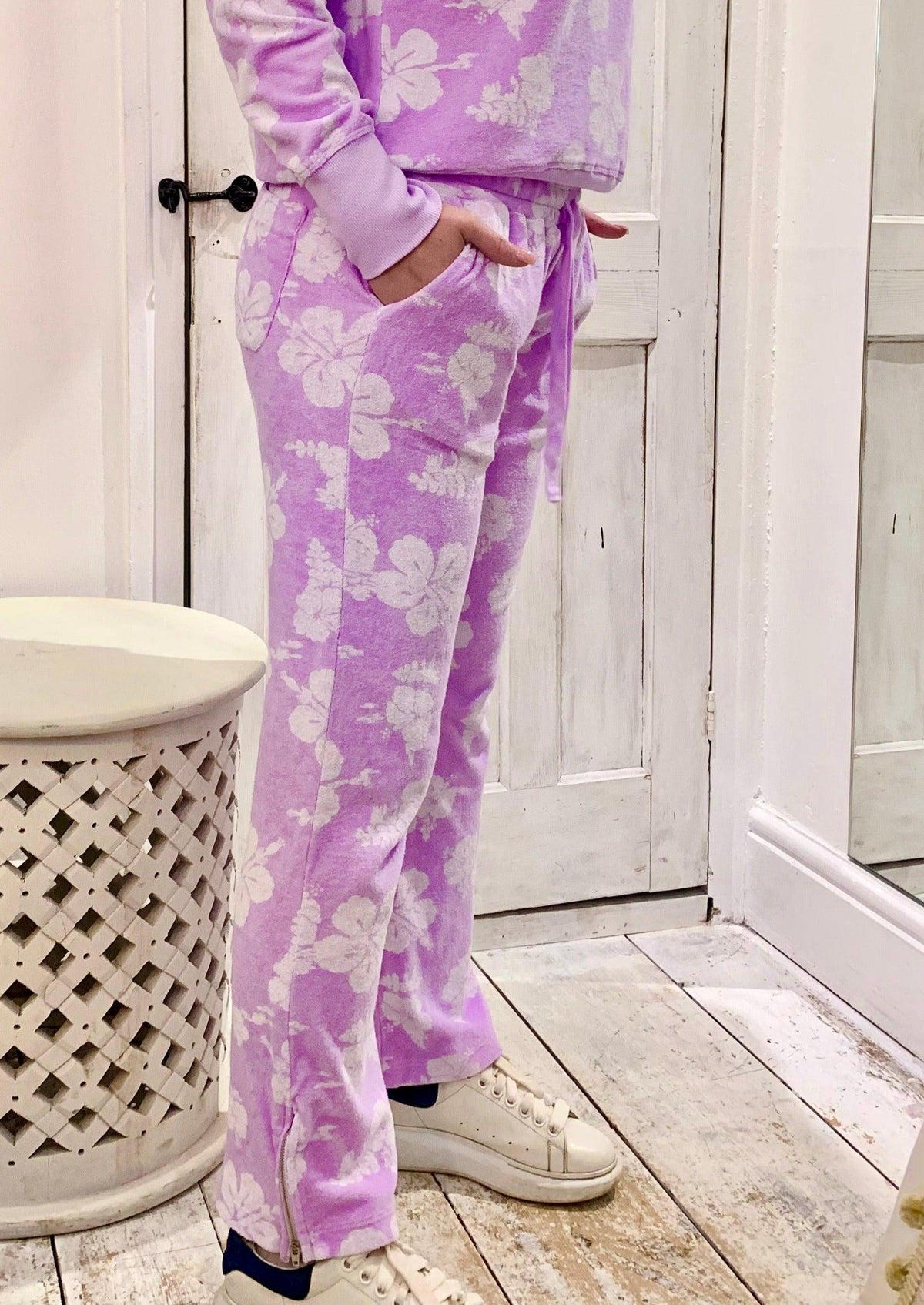 Jumper1234 - Floral Terry Joggers in Lavender - OutDazl