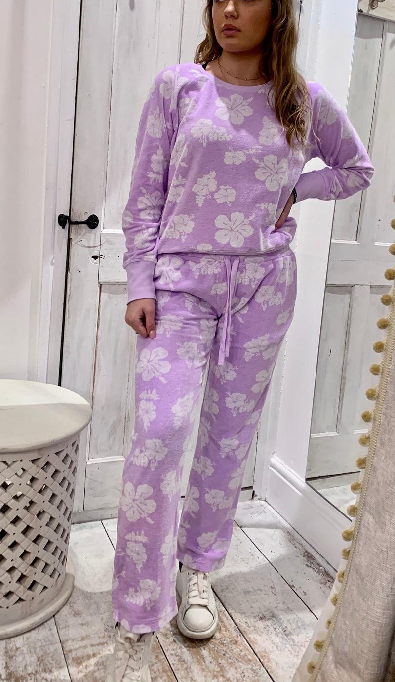 Jumper1234 - Floral Terry Joggers in Lavender - OutDazl