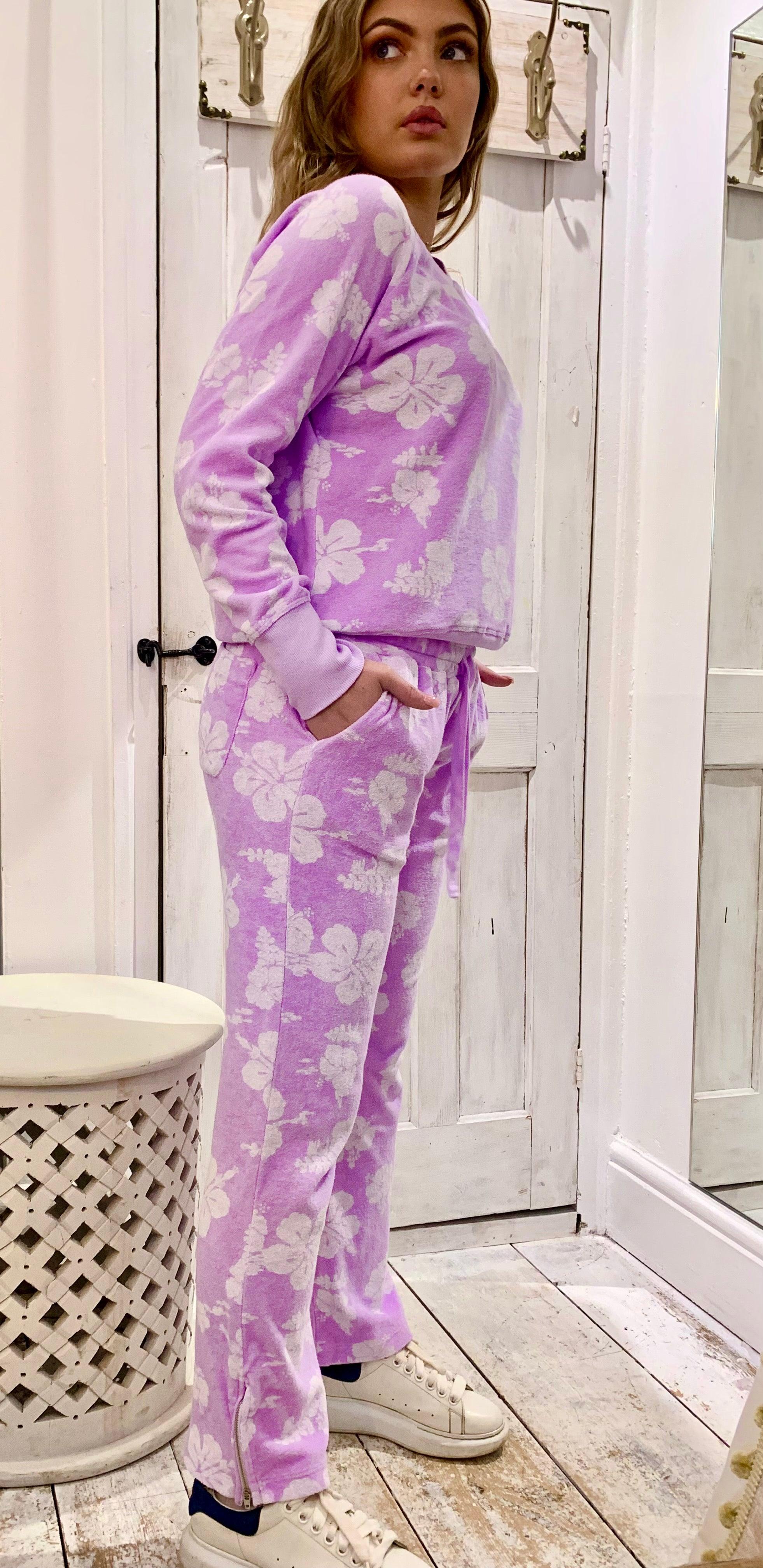 Jumper1234 - Floral Terry Sweatshirt in Lavender - OutDazl