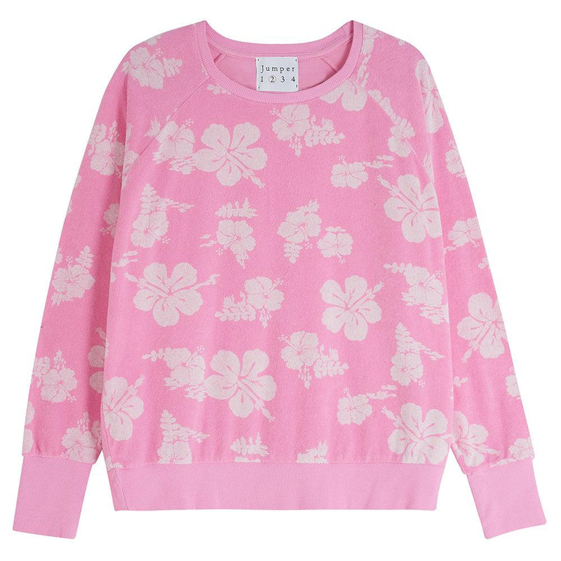Jumper1234 - Floral Terry Sweatshirt Neon Pink - OutDazl