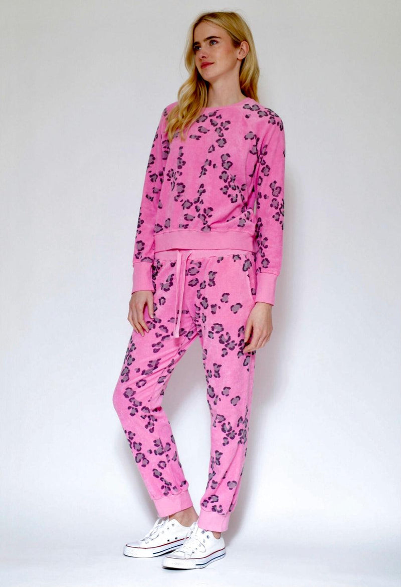 Jumper1234 - Leopard Terry Joggers in Neon Pink - OutDazl