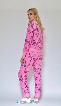 Jumper1234 - Leopard Terry Joggers in Neon Pink - OutDazl