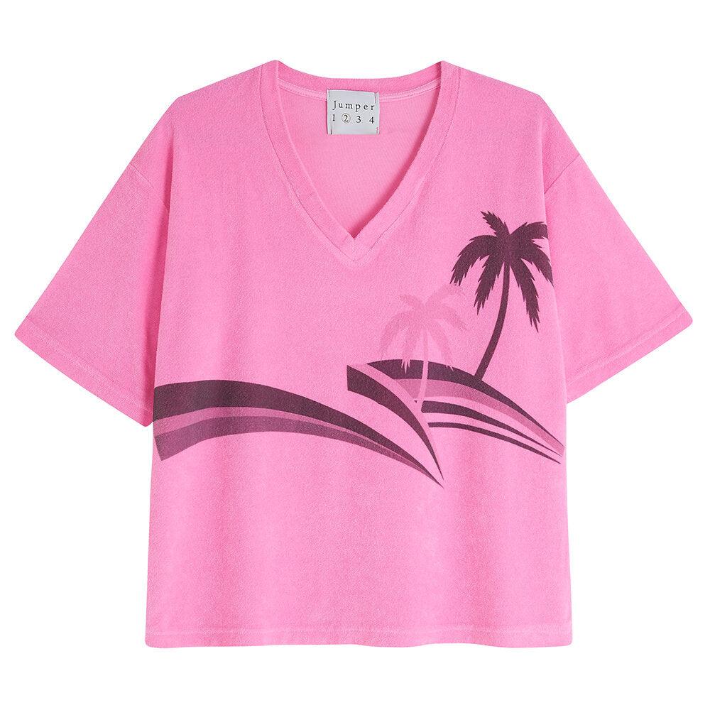 Jumper1234 - Terry Printed Tee in Neon Pink - OutDazl