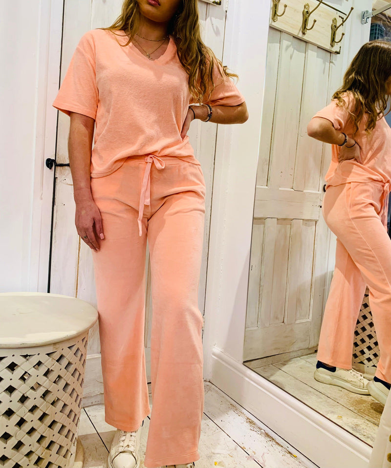 Jumper1234 - Velour Joggers in Neon Salmon - OutDazl