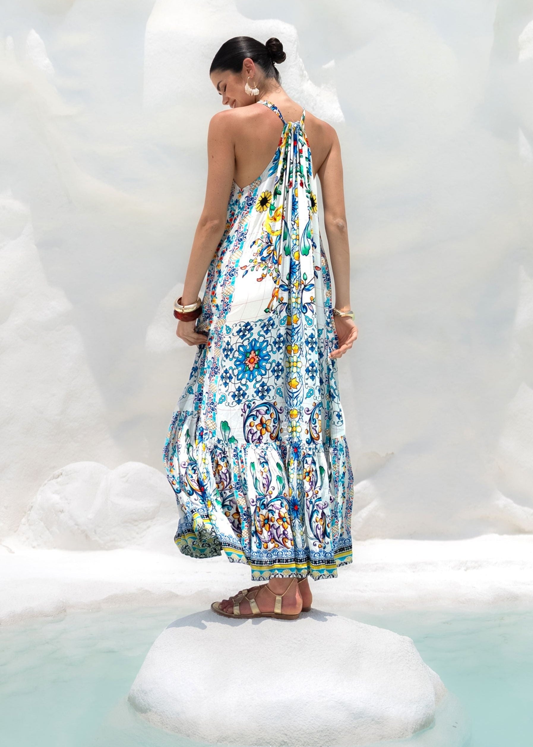 Bahabini | Halterneck Maxi Dress in Amalfi Print OutDazl Bahabini | Halterneck Maxi Dress in Amalfi Print OutDazl