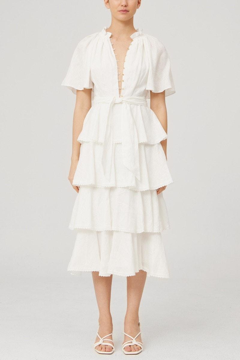 Current Linen Midi Dress in Porcelain – OutDazl