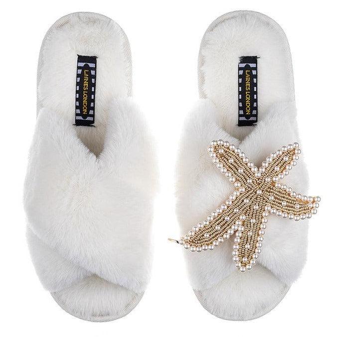 LAINES - Classic Laines Slippers Pearl & Gold Starfish Brooch in Cream - OutDazl