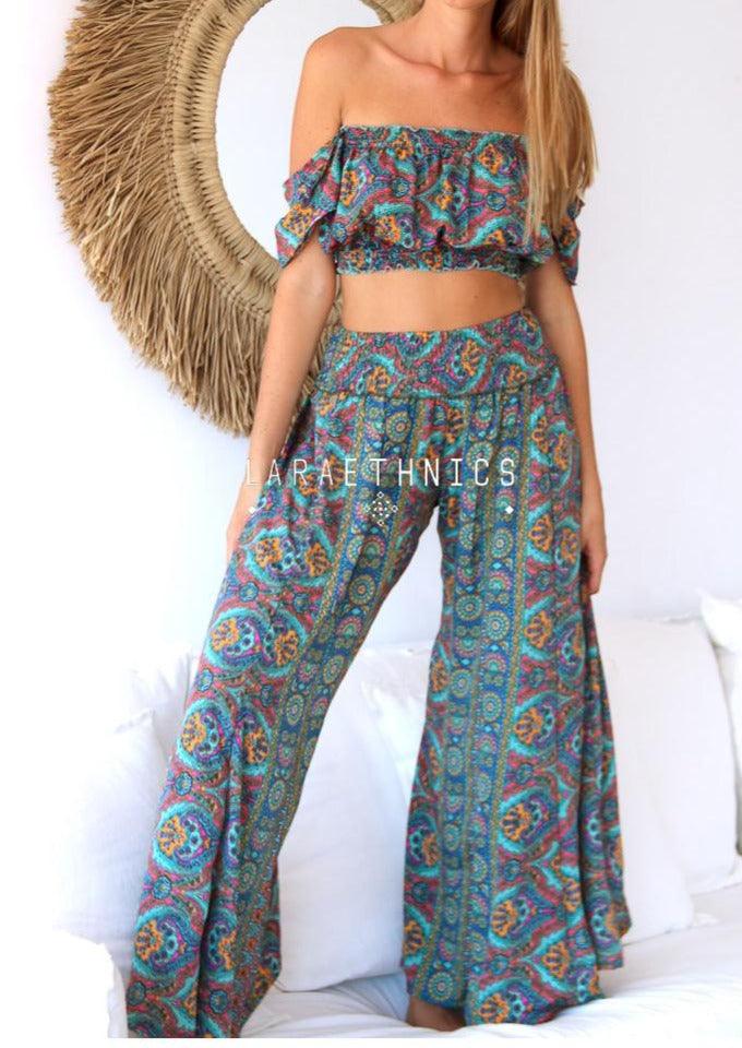 Bandeau Jumpsuit in Oyster Blue Print