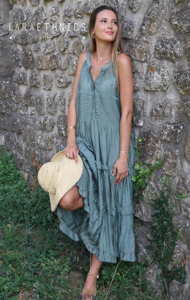 Lara Ethnics - Grecian Style Maxi Dress Fresia in Kaki - OutDazl