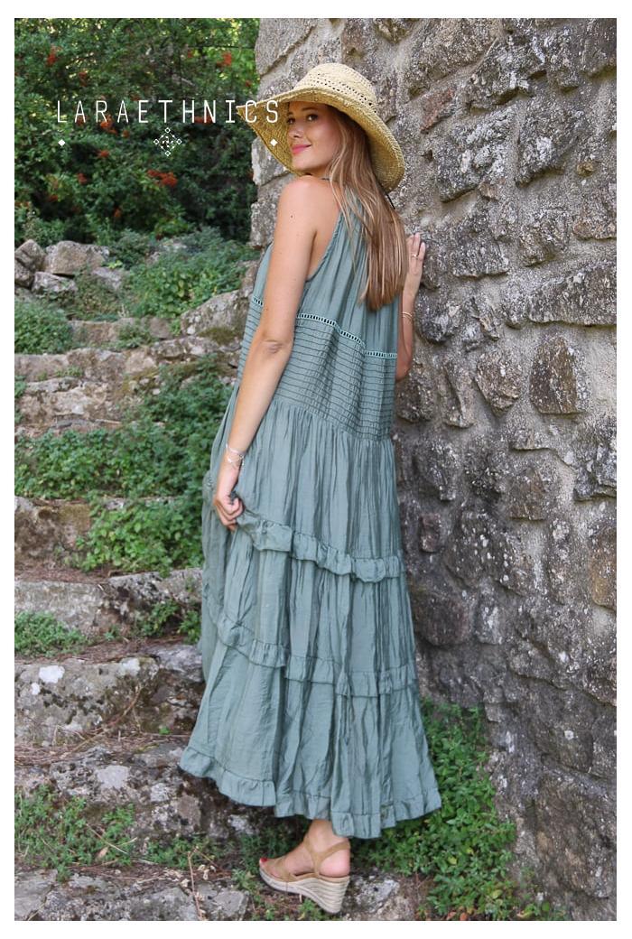 Lara Ethnics - Grecian Style Maxi Dress Fresia in Kaki - OutDazl