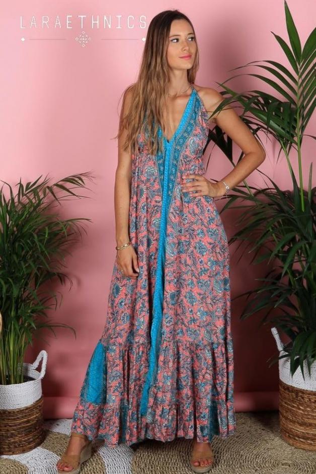 Lara Ethnics - Halter Neck Maxi Dress Petal in Lotus Pink - OutDazl
