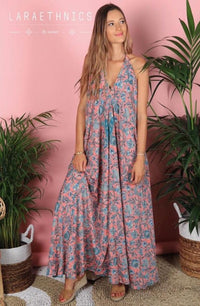 Lara Ethnics - Halter Neck Maxi Dress Victoria in Lotus Pink - OutDazl