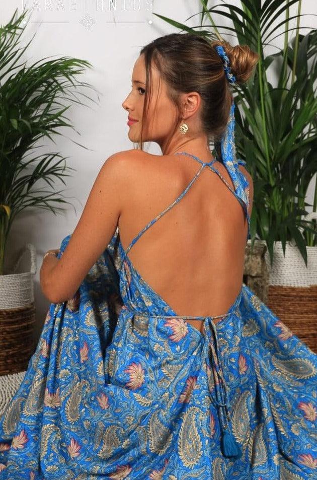 Lara Ethnics - Halter Neck Maxi Dress Victoria in Pulcherie Blue - OutDazl
