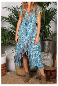 Lara Ethnics - Maxi wrap Dress Shaina in Hippie Turquoise Print - OutDazl