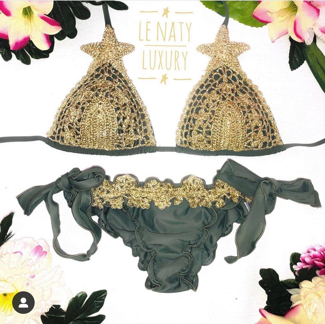 Le Naty - Crochet Triangle bikini Set Stella in Gold/Army - OutDazl