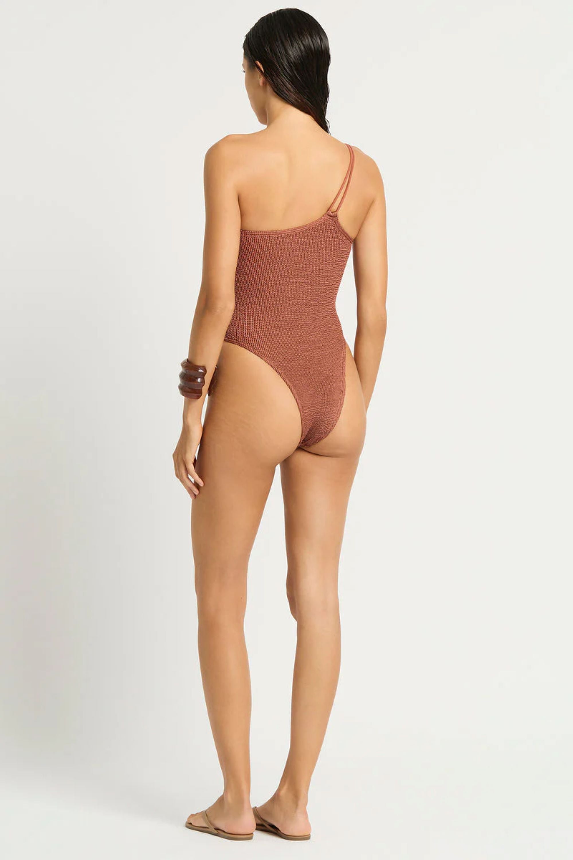Lotus One Shoulder Swimsuit in Fawn