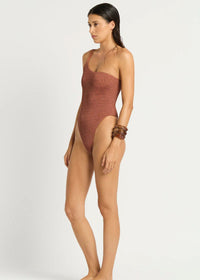 Lotus One Shoulder Swimsuit in Fawn