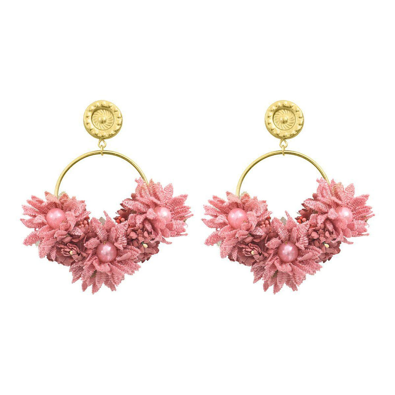 LOVA BY VL - Flower Hoop Earrings in Rosewood Mono - OutDazl