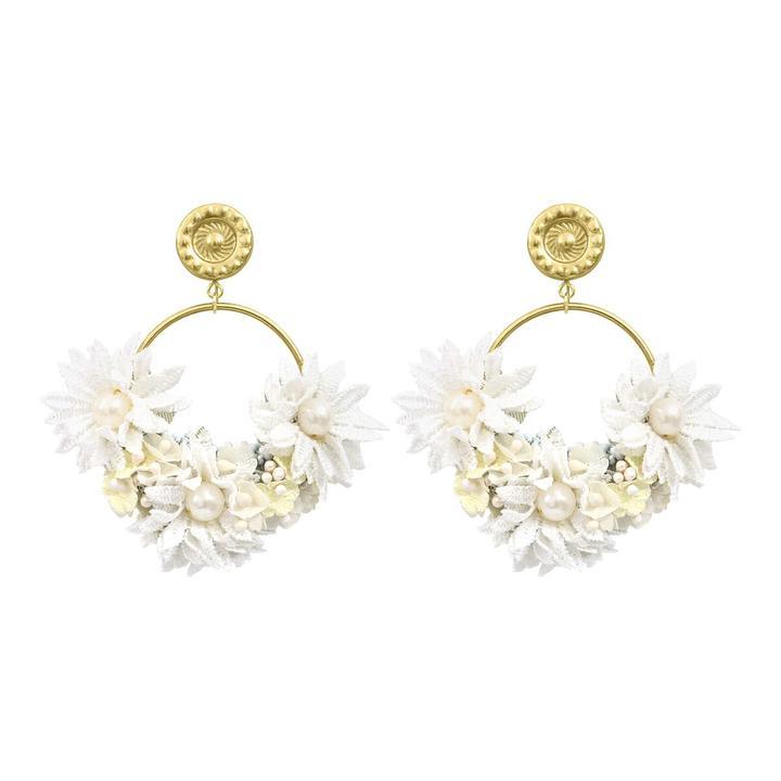 LOVA BY VL - Flower Hoop Earrings in White Mono - OutDazl