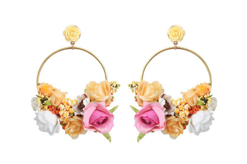 LOVA BY VL - Flower Hoop Earrings Multi color Yellow - OutDazl