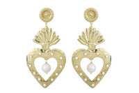 LOVA BY VL - Gold Hearts Earrings with Pearls - OutDazl